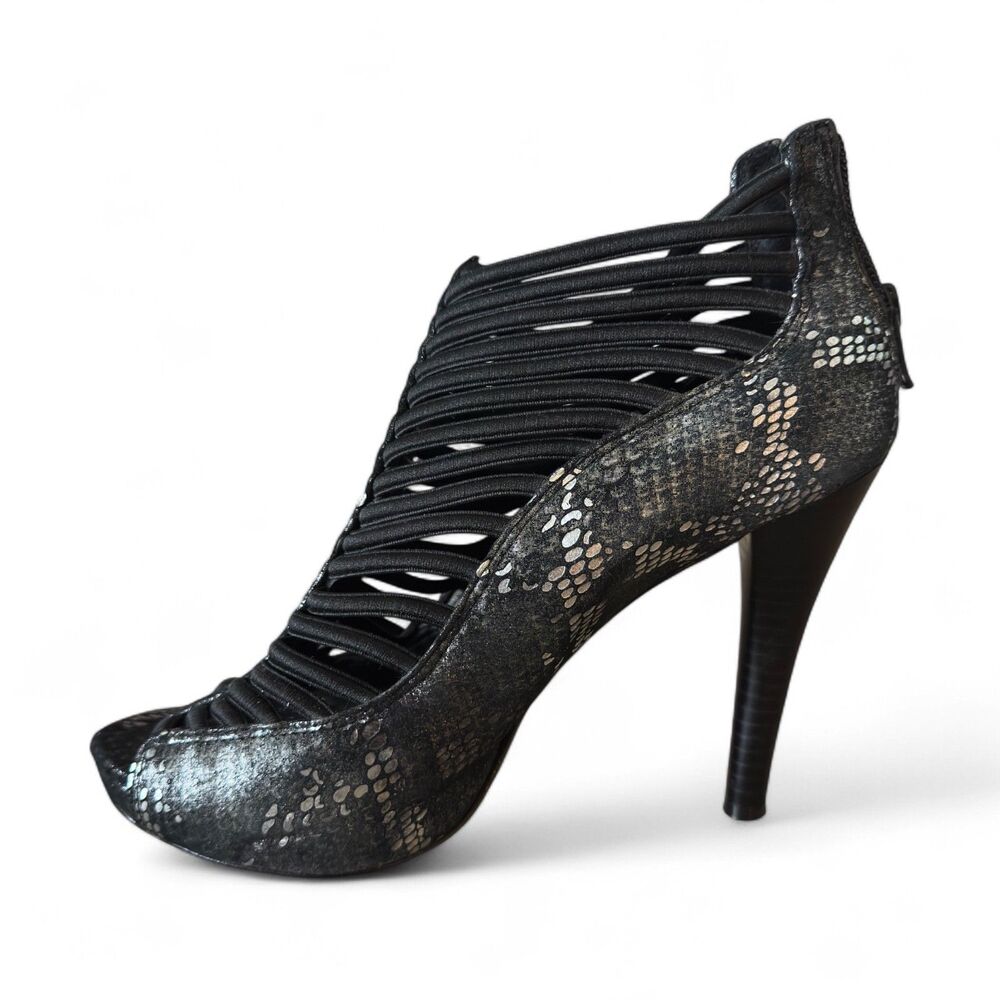 BCBG Generation Women’s 6.5 Black Peep Toe Strappy High Heel Stiletto Shoes